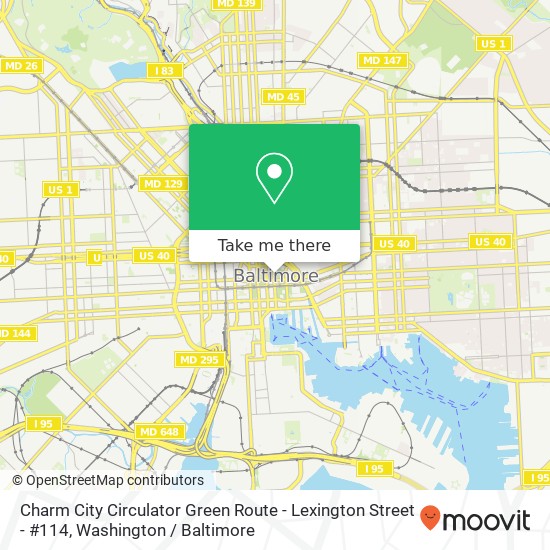 Mapa de Charm City Circulator Green Route - Lexington Street - #114