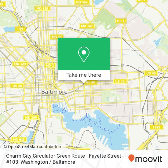 Mapa de Charm City Circulator Green Route - Fayette Street - #103