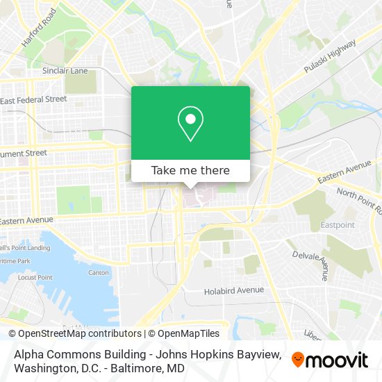 Alpha Commons Building - Johns Hopkins Bayview map