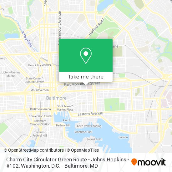 Charm City Circulator Green Route - Johns Hopkins - #102 map