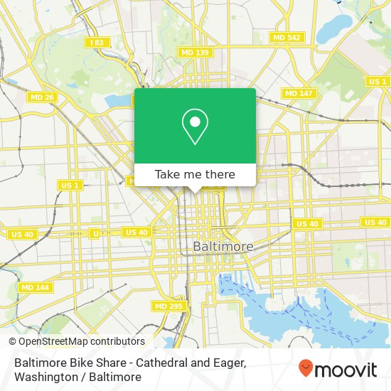 Baltimore Bike Share - Cathedral and Eager map