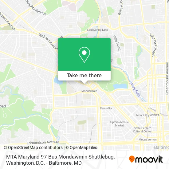 Mapa de MTA Maryland 97 Bus Mondawmin Shuttlebug
