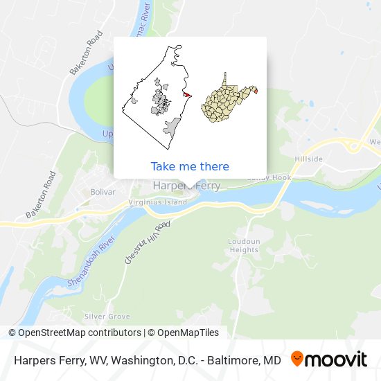 Mapa de Harpers Ferry, WV