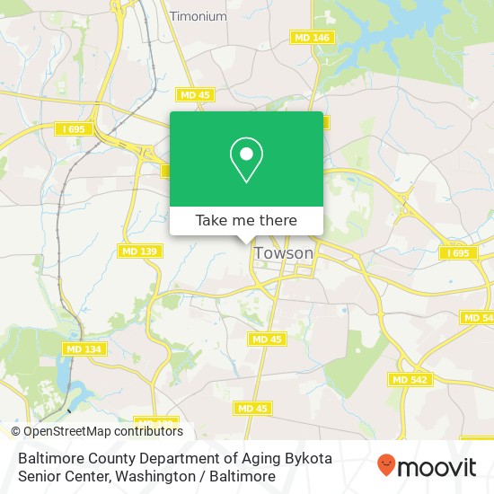 Baltimore County Department of Aging Bykota Senior Center map