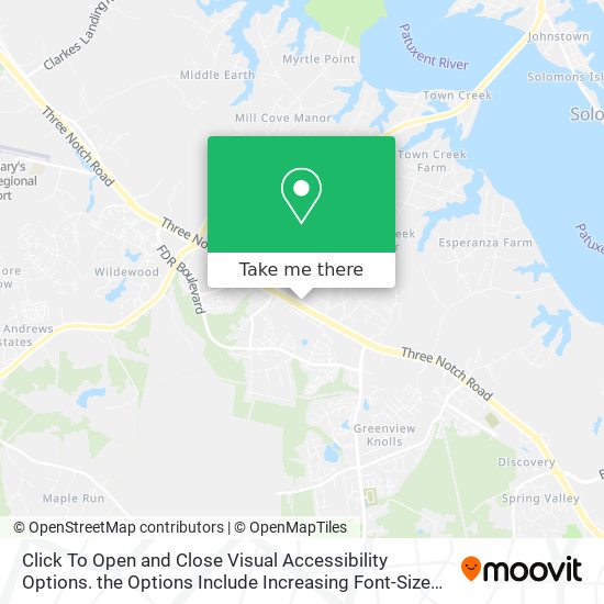 Click To Open and Close Visual Accessibility Options. the Options Include Increasing Font-Size and map