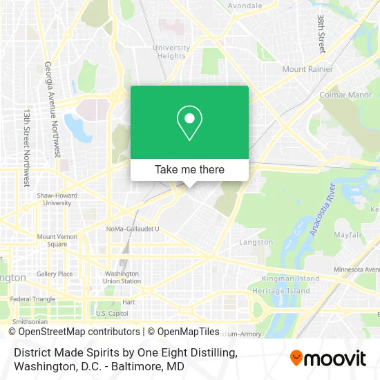District Made Spirits by One Eight Distilling map