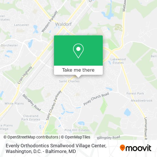 Evenly Orthodontics Smallwood Village Center map