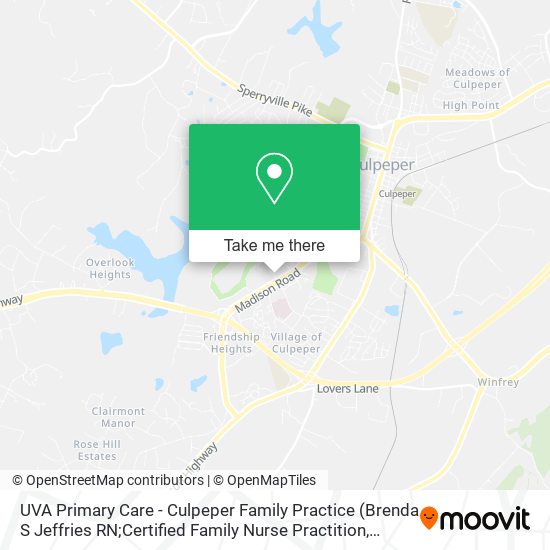 Mapa de UVA Primary Care - Culpeper Family Practice