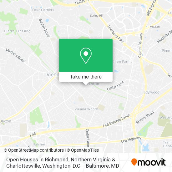 Mapa de Open Houses in Richmond, Northern Virginia & Charlottesville