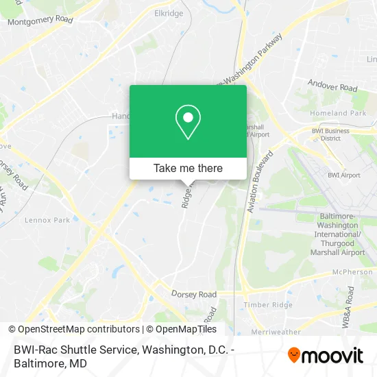 BWI-Rac Shuttle Service map