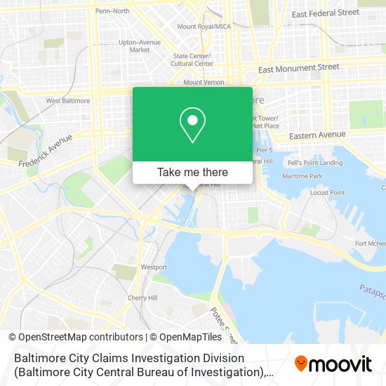 Mapa de Baltimore City Claims Investigation Division (Baltimore City Central Bureau of Investigation)