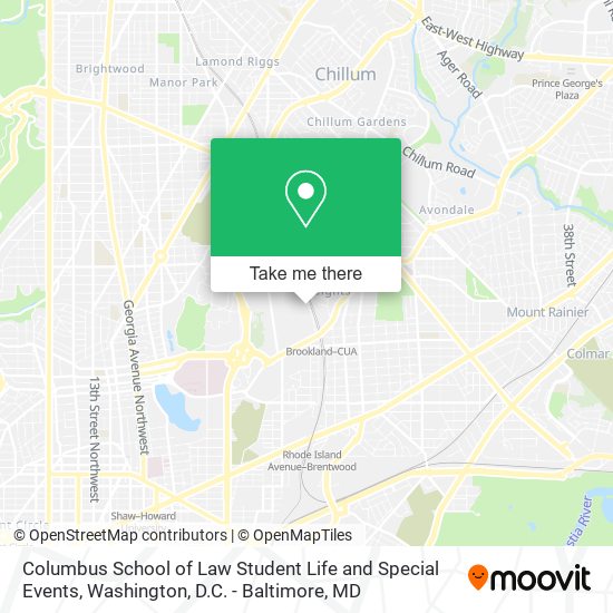 Columbus School of Law Student Life and Special Events map