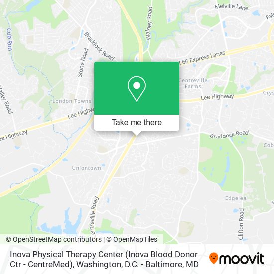 Mapa de Inova Physical Therapy Center (Inova Blood Donor Ctr - CentreMed)