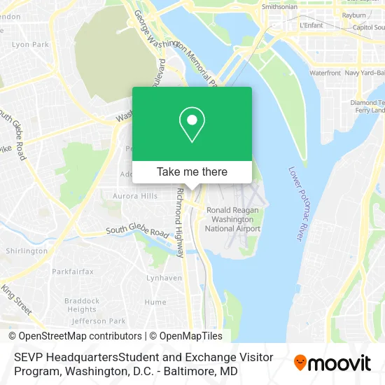 Mapa de SEVP HeadquartersStudent and Exchange Visitor Program