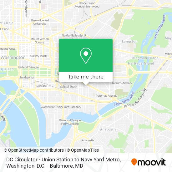 DC Circulator - Union Station to Navy Yard Metro map