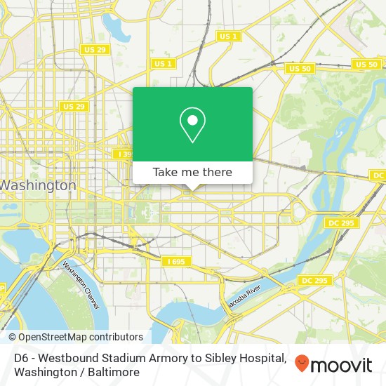 D6 - Westbound Stadium Armory to Sibley Hospital map