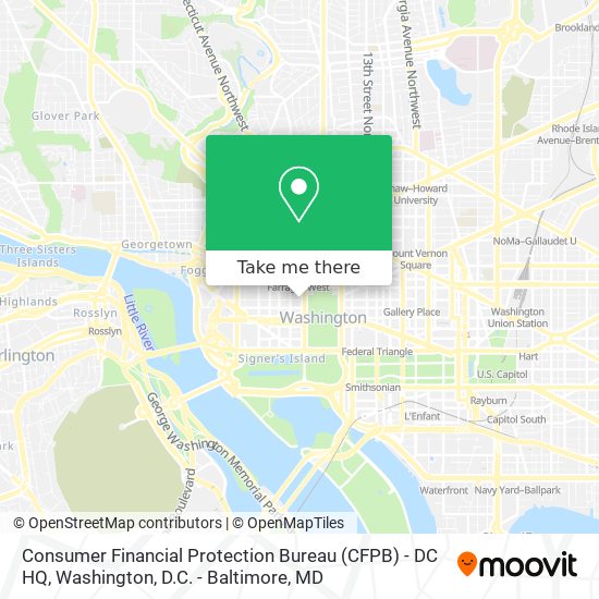 Mapa de Consumer Financial Protection Bureau (CFPB) -  DC HQ