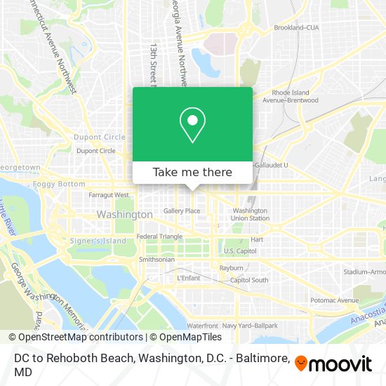 DC to Rehoboth Beach map
