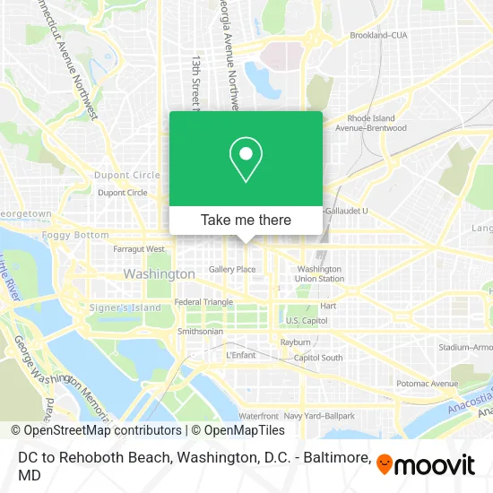 Mapa de DC to Rehoboth Beach