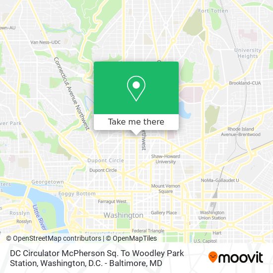 DC Circulator McPherson Sq. To Woodley Park Station map