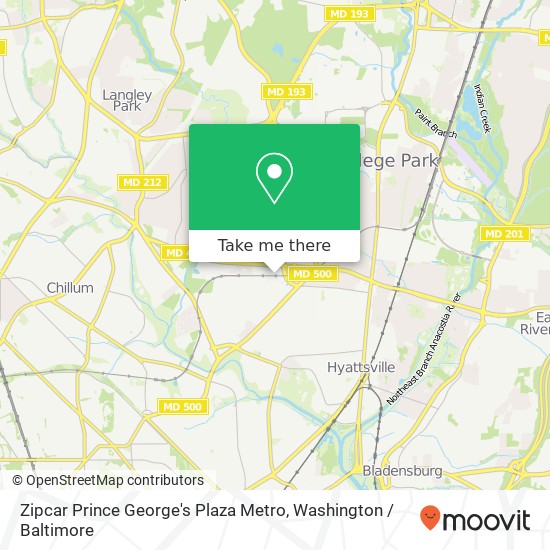 Mapa de Zipcar Prince George's Plaza Metro