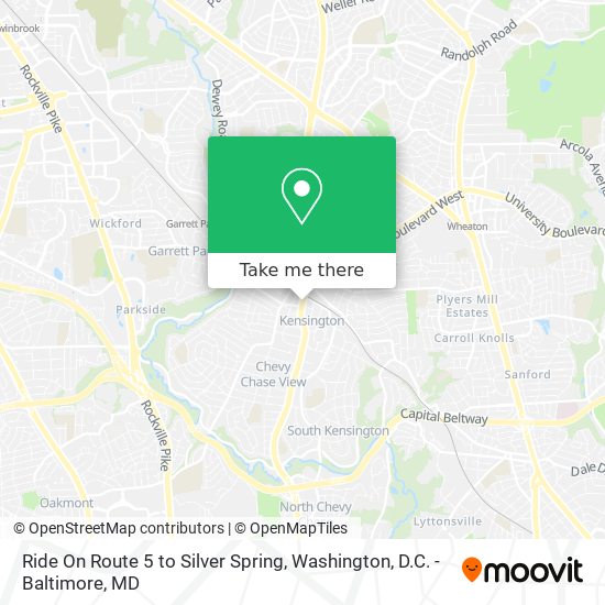 Ride On Route 5 to Silver Spring map