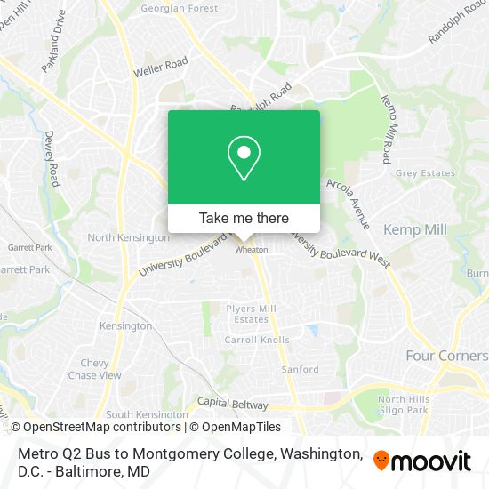 Metro Q2 Bus to Montgomery College map