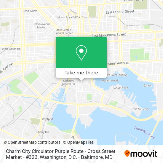 Mapa de Charm City Circulator Purple Route - Cross Street Market - #323
