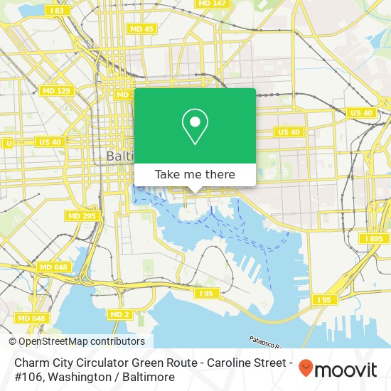 Mapa de Charm City Circulator Green Route - Caroline Street - #106