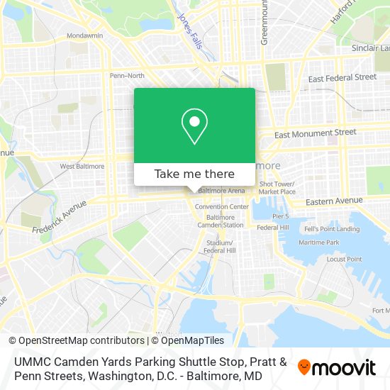 UMMC Camden Yards Parking Shuttle Stop, Pratt & Penn Streets map