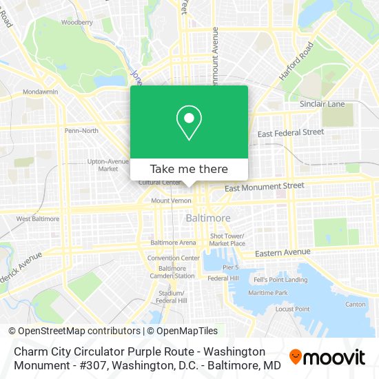 Mapa de Charm City Circulator Purple Route - Washington Monument - #307