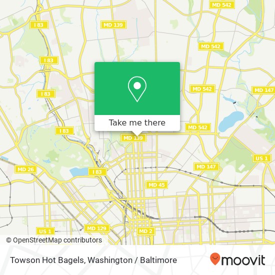 Mapa de Towson Hot Bagels