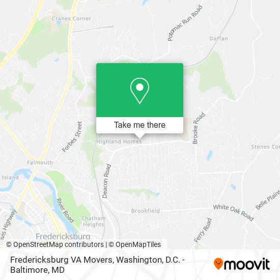 Fredericksburg VA Movers map