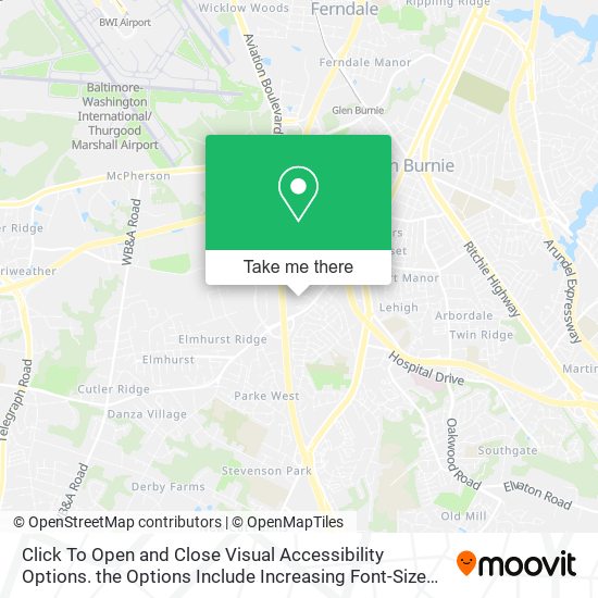 Mapa de Click To Open and Close Visual Accessibility Options. the Options Include Increasing Font-Size and