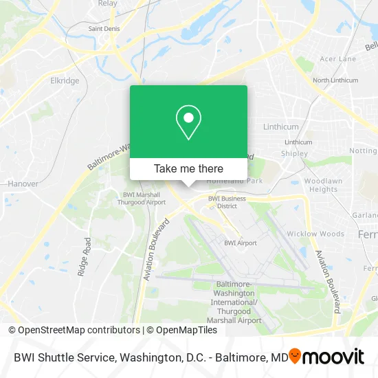 BWI Shuttle Service map