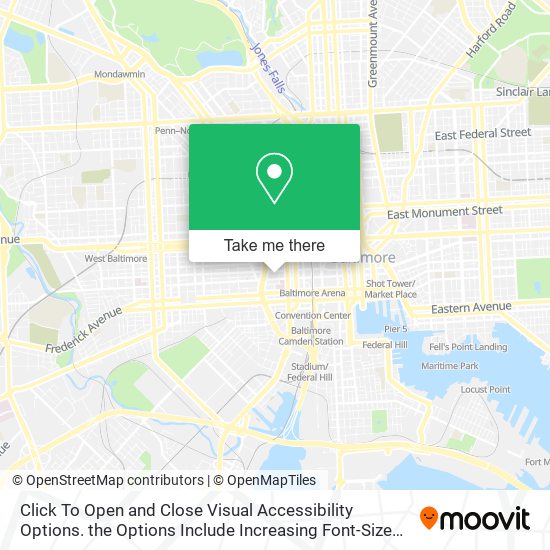 Mapa de Click To Open and Close Visual Accessibility Options. the Options Include Increasing Font-Size and