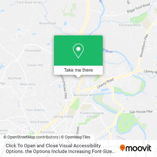 Mapa de Click To Open and Close Visual Accessibility Options. the Options Include Increasing Font-Size and