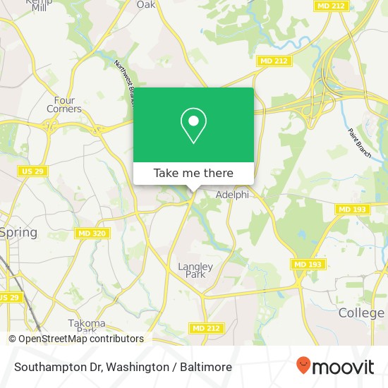 Mapa de Southampton Dr, Silver Spring, <B>MD< / B> 20903