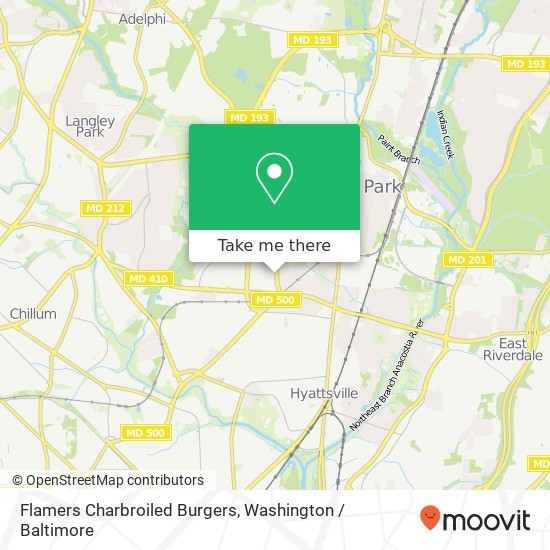 Mapa de Flamers Charbroiled Burgers, 6532 Adelphi Rd
