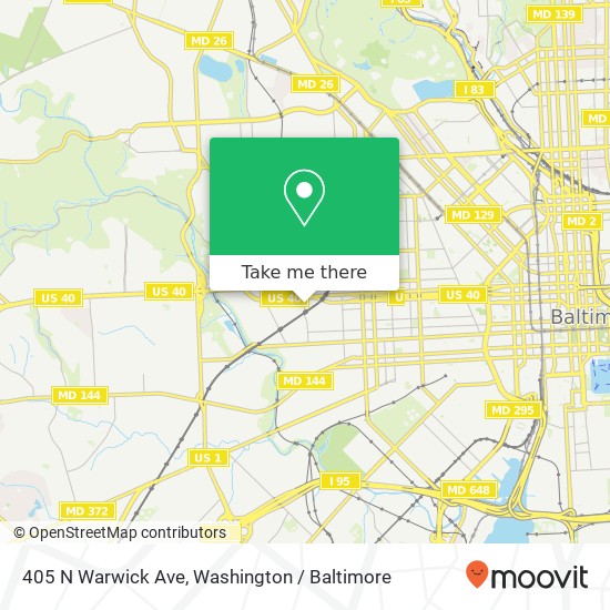 Mapa de 405 N Warwick Ave, Baltimore, MD 21223