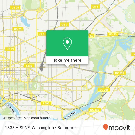 Mapa de 1333 H St NE, Washington, <B>DC< / B> 20002