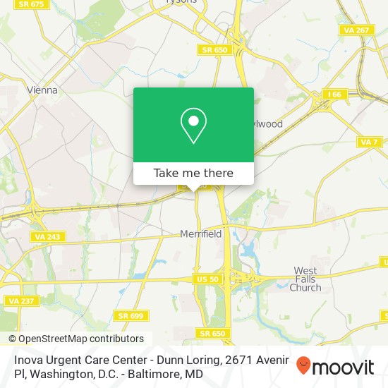 Mapa de Inova Urgent Care Center - Dunn Loring, 2671 Avenir Pl