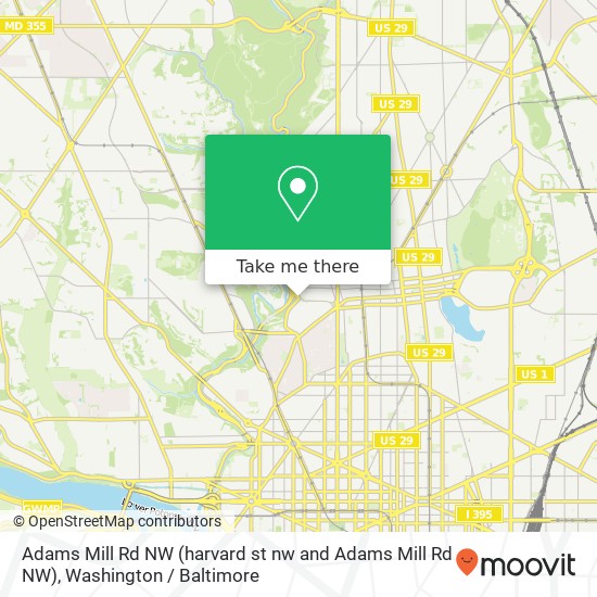 Adams Mill Rd NW (harvard st nw and Adams Mill Rd NW), Washington, <B>DC< / B> 20009 map