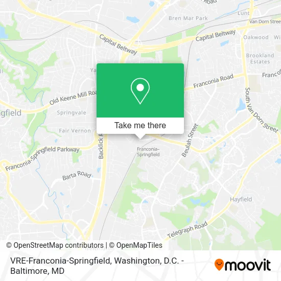 VRE-Franconia-Springfield map