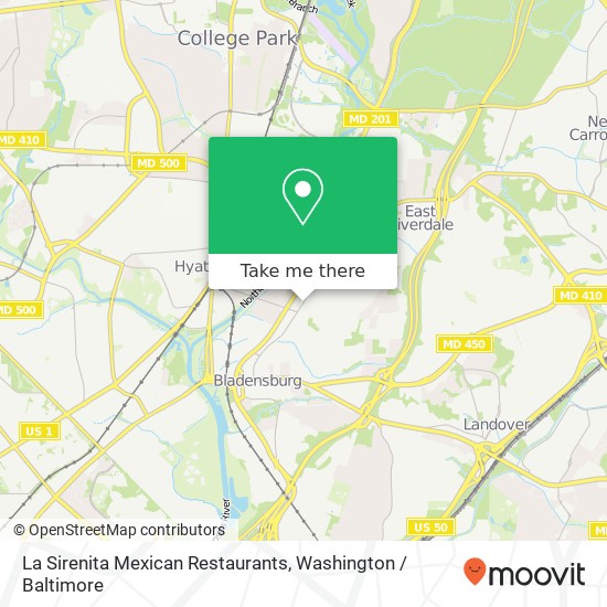 Mapa de La Sirenita Mexican Restaurants, 4911 Edmonston Rd