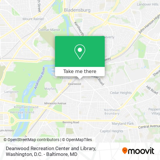 Deanwood Recreation Center and Library map