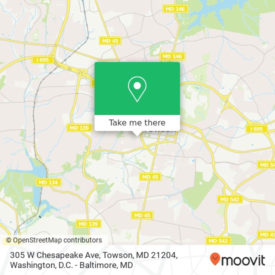 Mapa de 305 W Chesapeake Ave, Towson, MD 21204