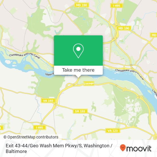 Mapa de Exit 43-44/Geo Wash Mem Pkwy/S