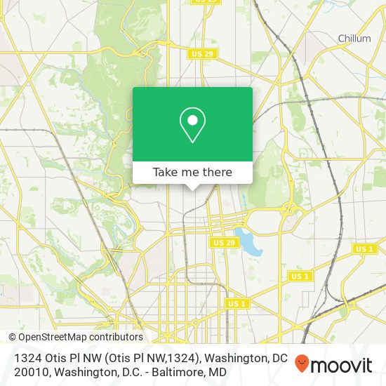 Mapa de 1324 Otis Pl NW (Otis Pl NW,1324), Washington, DC 20010
