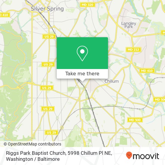 Mapa de Riggs Park Baptist Church, 5998 Chillum Pl NE